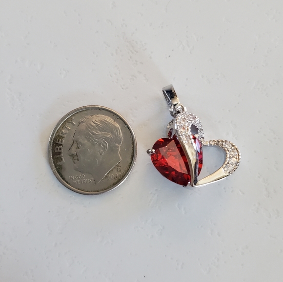 Silver Heart & Garnet Heart Pendant Necklace Charm - Picture 2 of 7